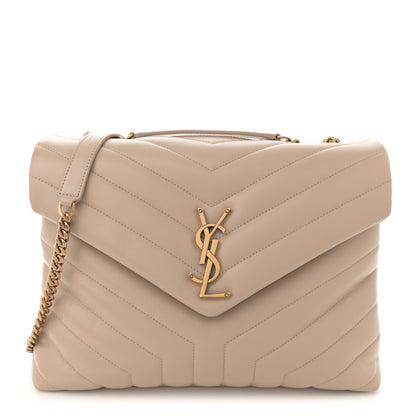 Saint Laurent Calfskin Y Quilted Monogram Medium Loulou Chain Satchel Dark Beige 1 of 11