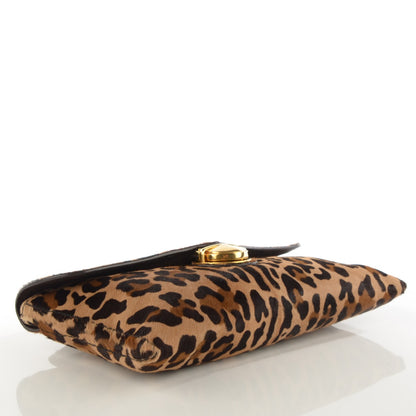 Prada Calf Hair Leopard Print Pushlock Envelope Clutch Miele 4 of 9