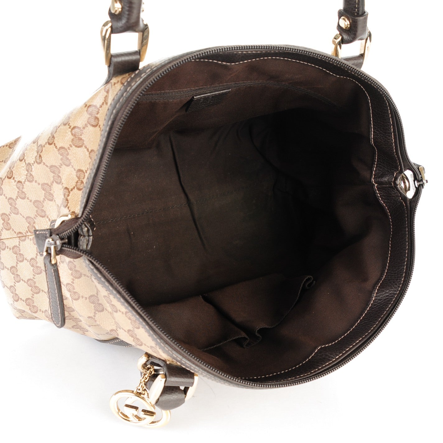 Crystal Monogram Medium GG Charm Dome Satchel Dark Brown