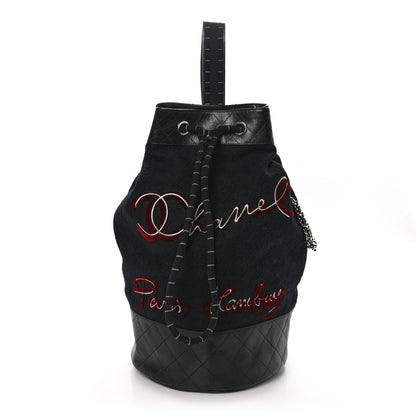 Chanel Wool Calfskin Embroidered Paris Hamburg Drawstring Backpack Black 1 of 10