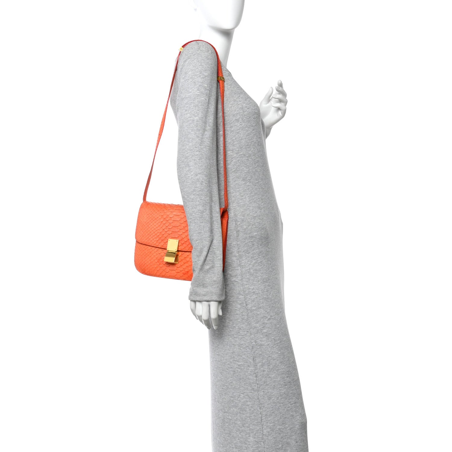 Celine Snakeskin Medium Classic Box Flap Orange 2 of 17