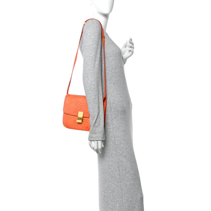 Celine Snakeskin Medium Classic Box Flap Orange 2 of 17