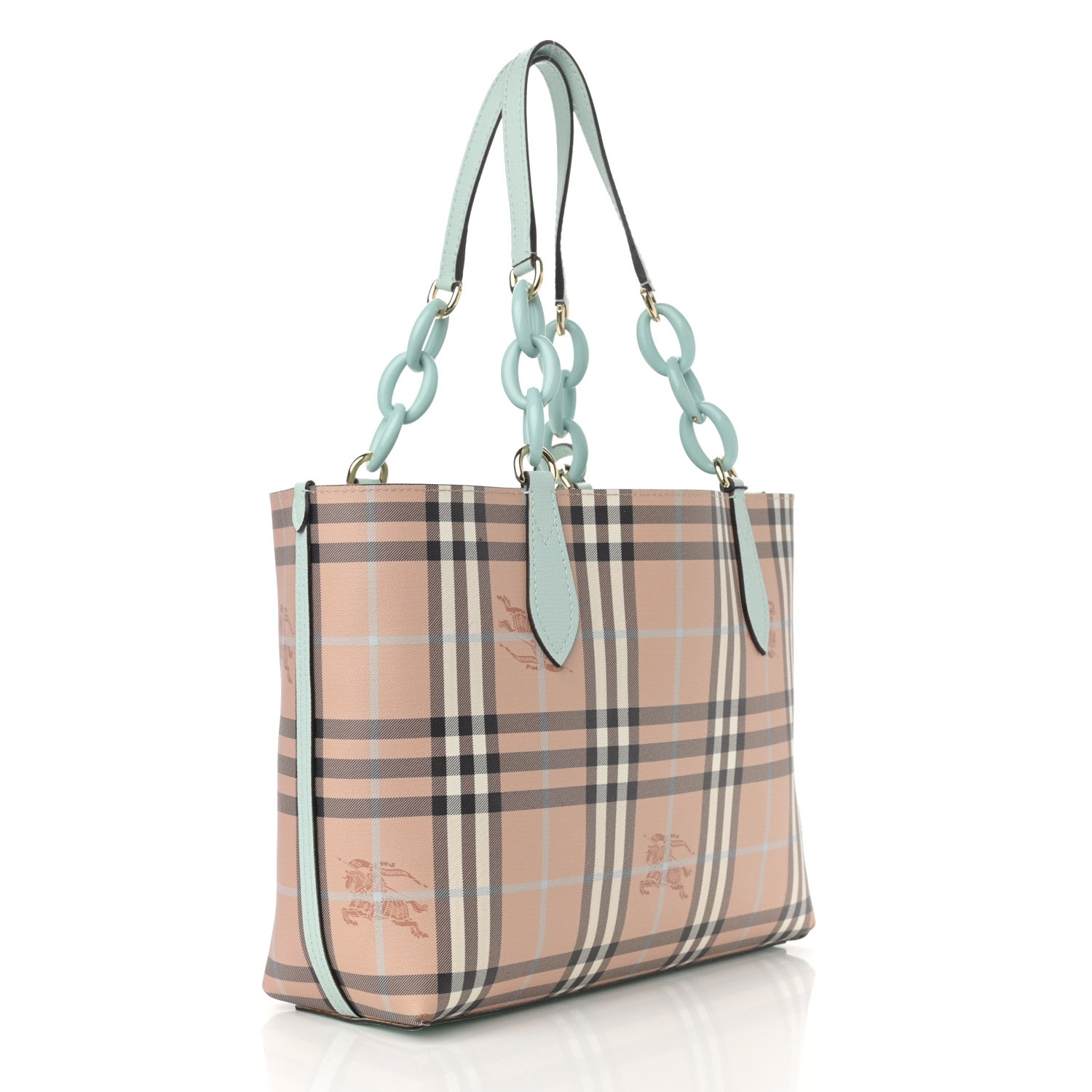 Burberry Calfskin Haymarket Check Small Reversible Tote Pale Opal