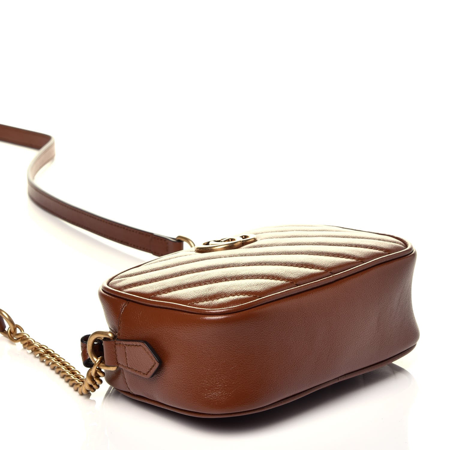 Gucci Glazed Calfskin Matelasse Diagonal Mini GG Marmont Chain Shoulder Bag Cuir 4 of 9