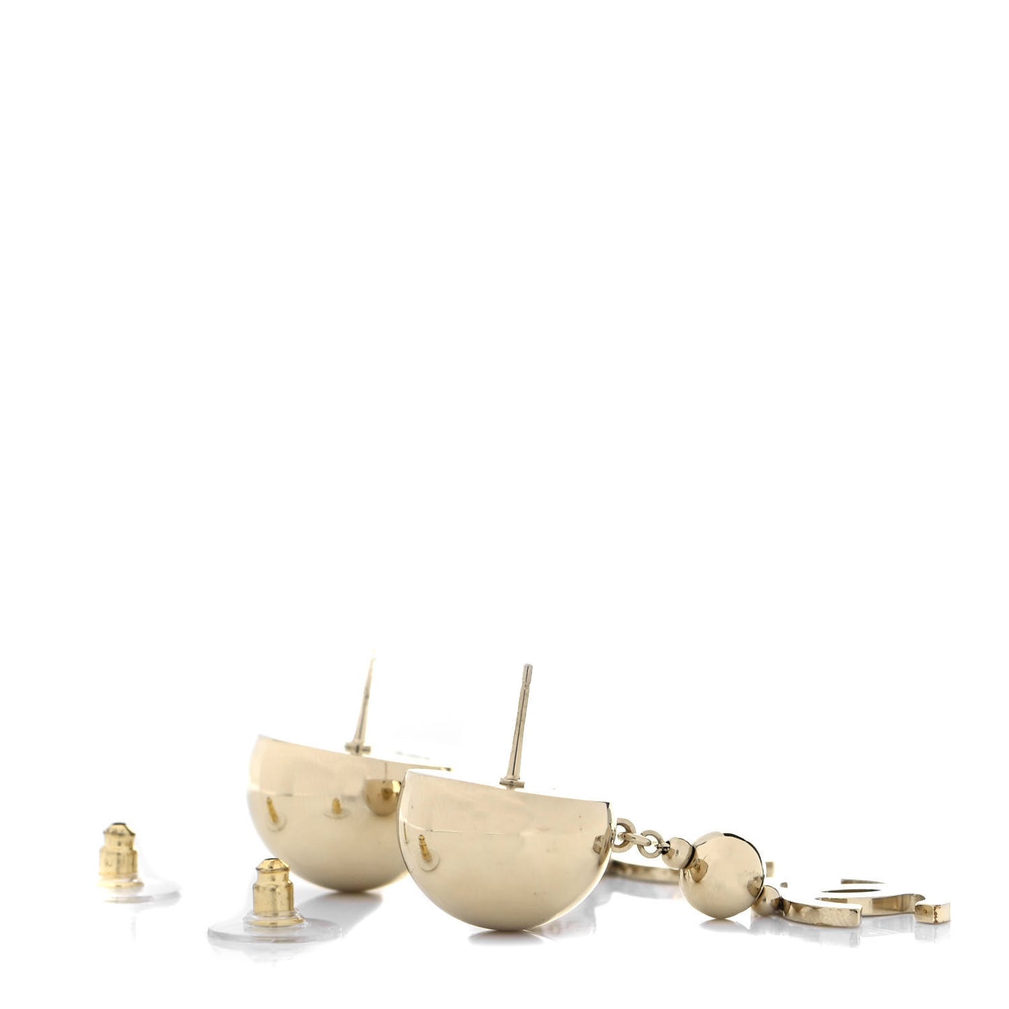 Metal CC Drop Earrings Gold
