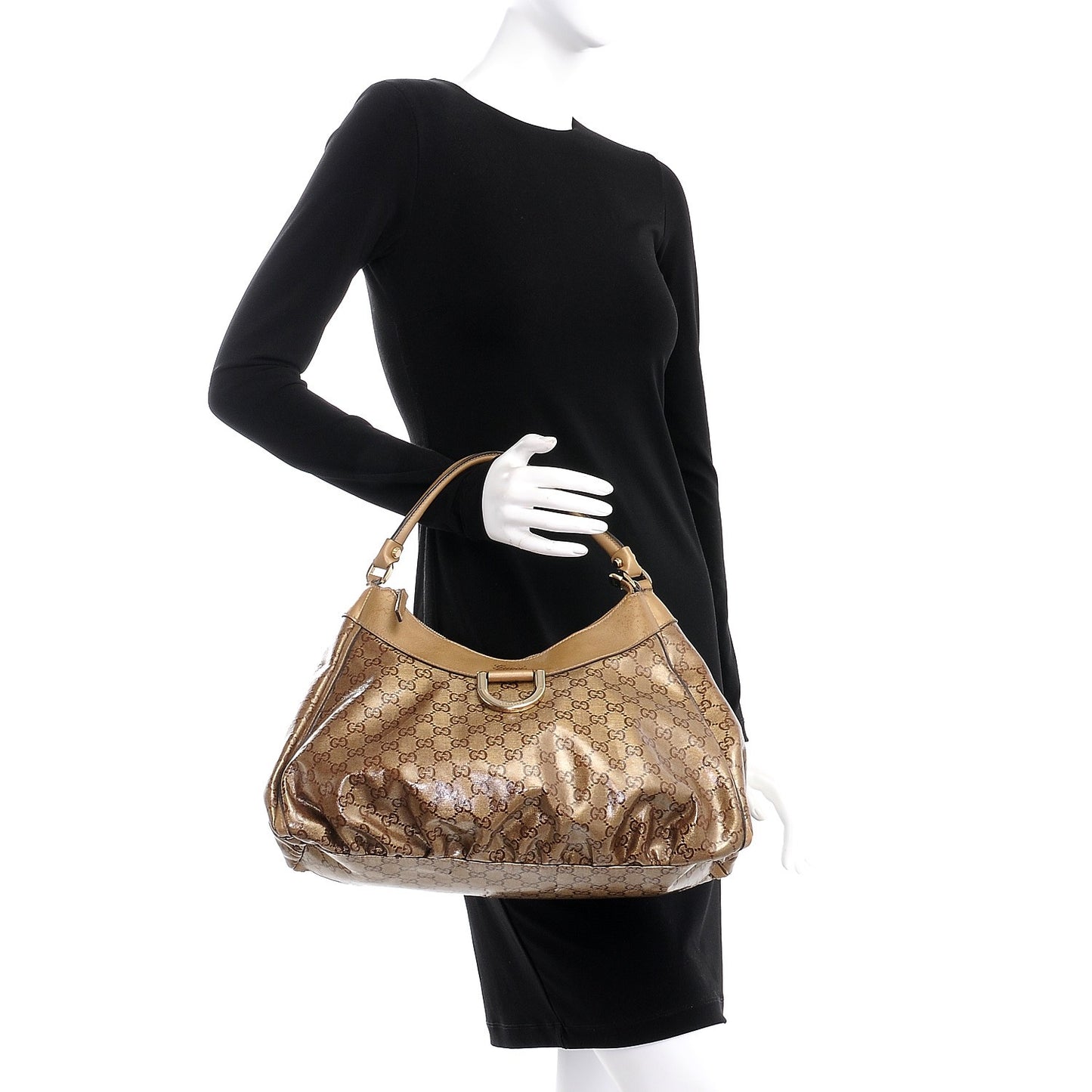Crystal Monogram Large D Gold Hobo Gold