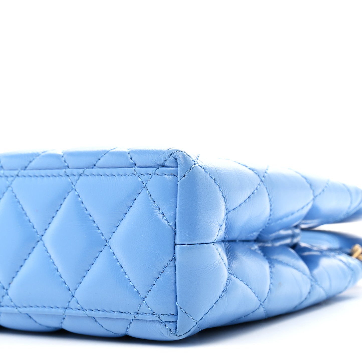 Shiny Aged Calfskin Quilted Nano Kelly Shopper Blue