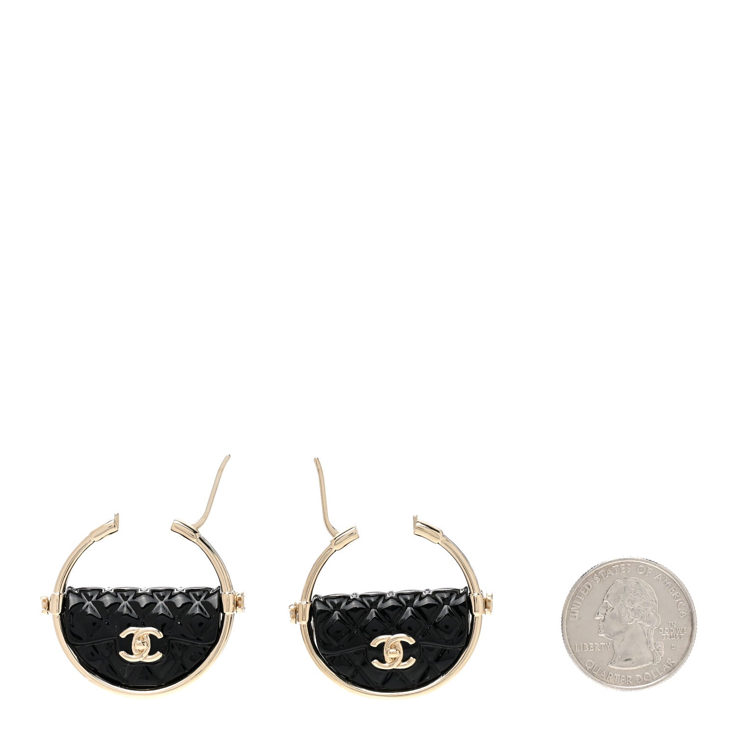 Chanel Metal Resin Quilted Flap Bag Hoop Earrings Black Gold 2 of 4