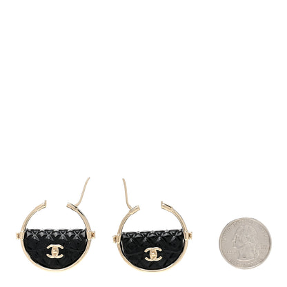 Chanel Metal Resin Quilted Flap Bag Hoop Earrings Black Gold 2 of 4