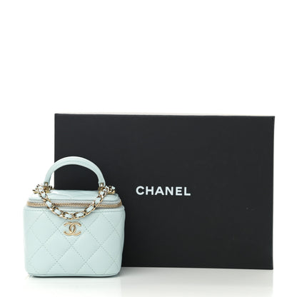 Chanel Lambskin Quilted Top Handle Mini Vanity Case With Chain Light Blue 13 of 13
