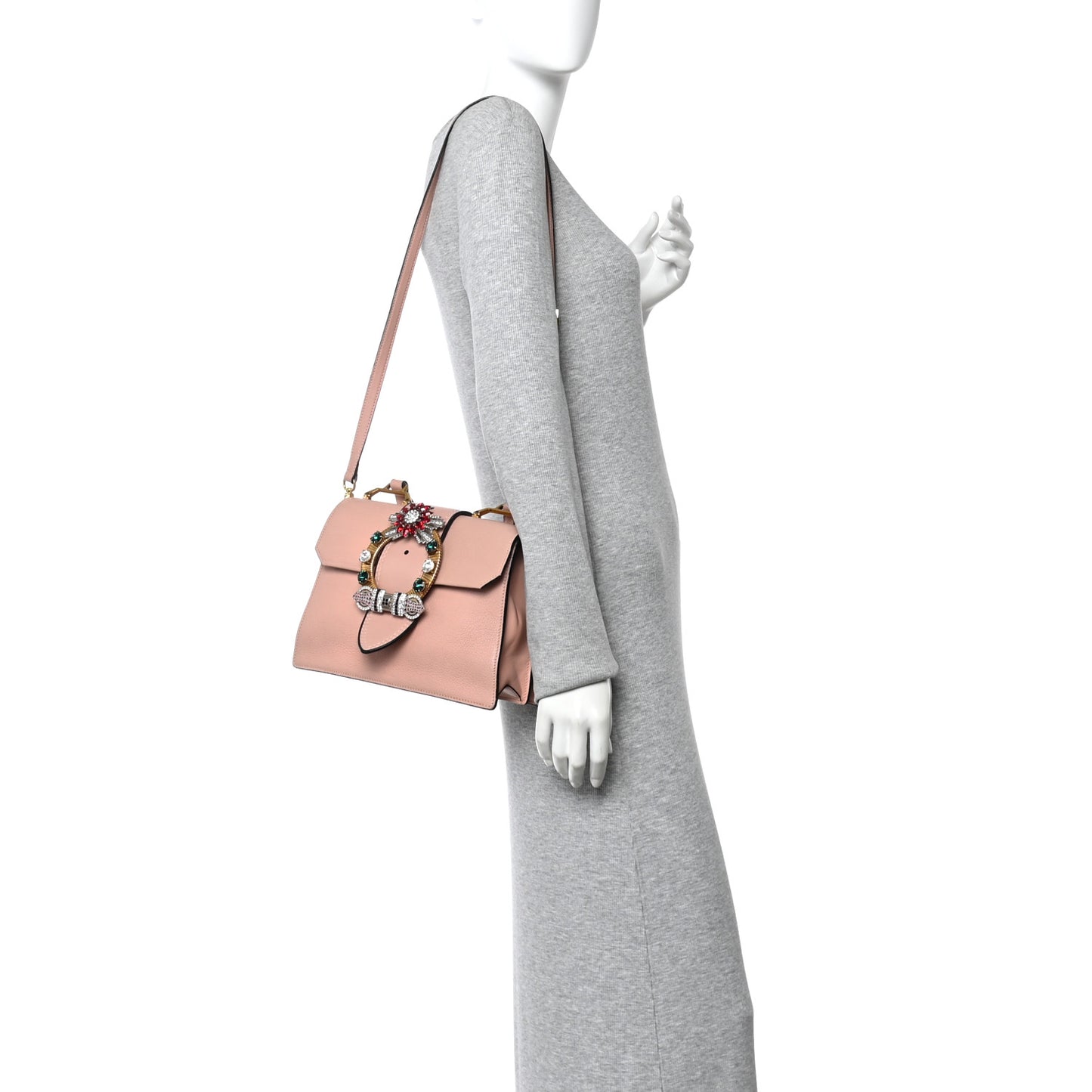 Goatskin Madras Soft Calfskin Crystal Embellished Top Handle Bag Mughetto