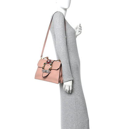 Miu Miu Goatskin Madras Soft Calfskin Crystal Embellished Top Handle Bag Mughetto 2 of 11