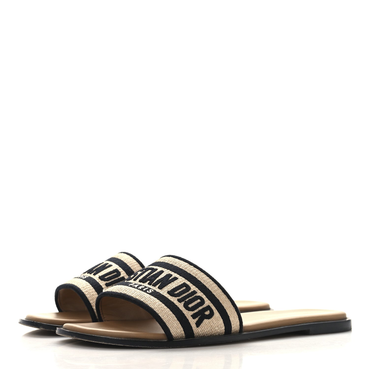 Christian Dior Straw Embroidered Dway Flat Slide Sandals 39 Natural Black 4 of 9
