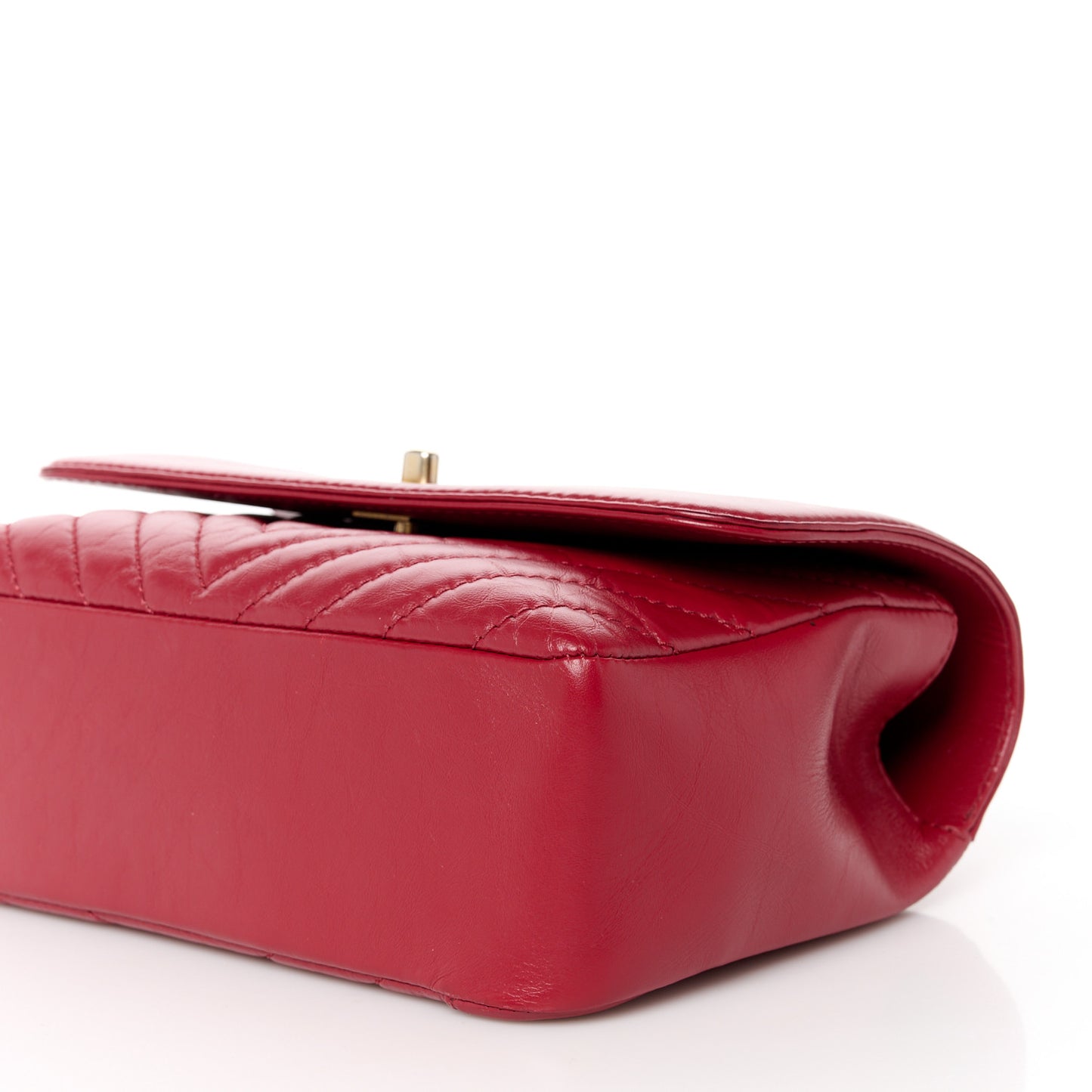 Calfskin Chevron Quilted Top Handle Flap Red