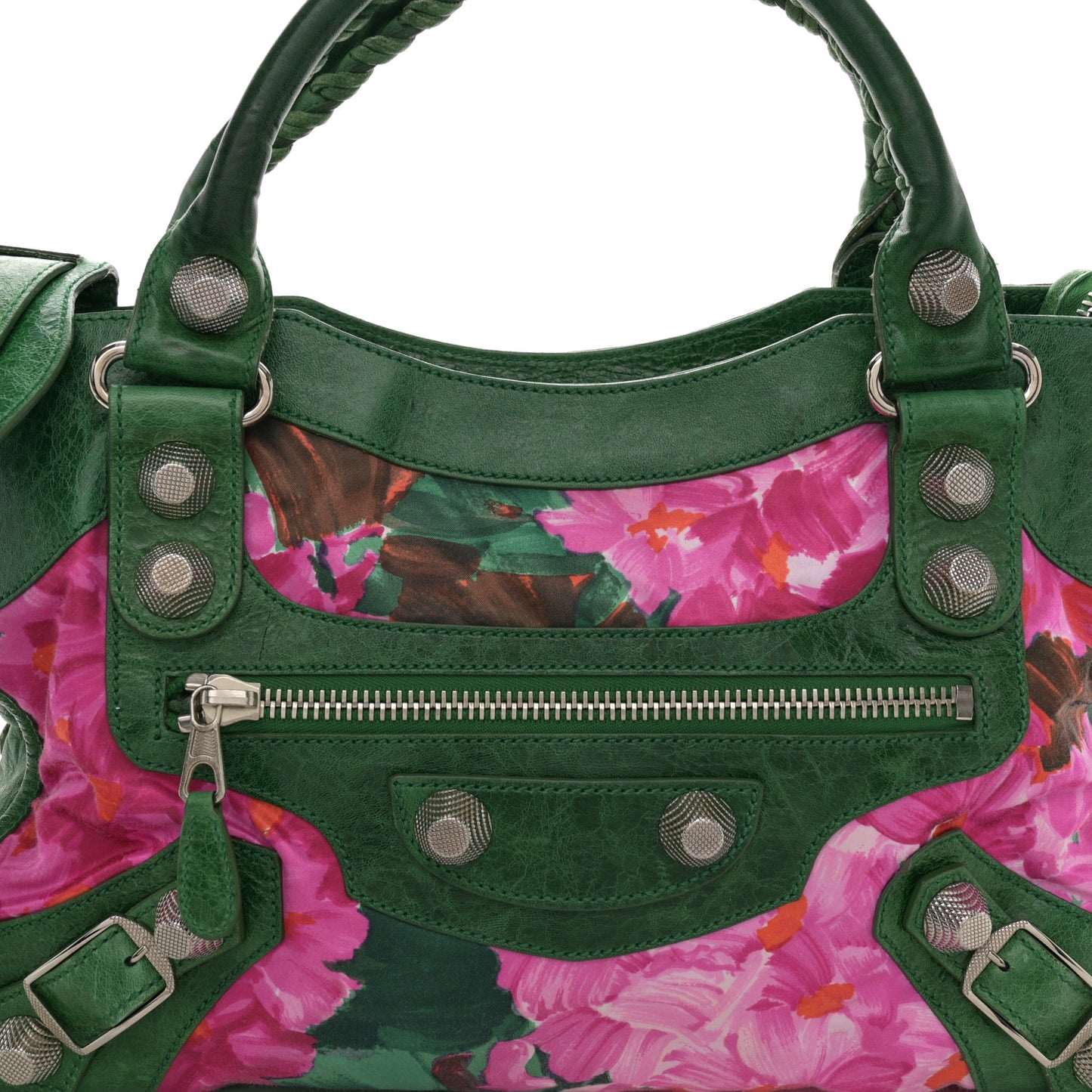 Chevre Satin Giant City Green Floral