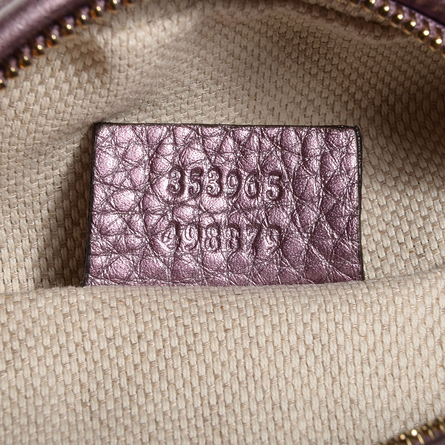 Gucci Metallic Pebbled Calfskin Mini Soho Chain Bag Purple 8 of 10