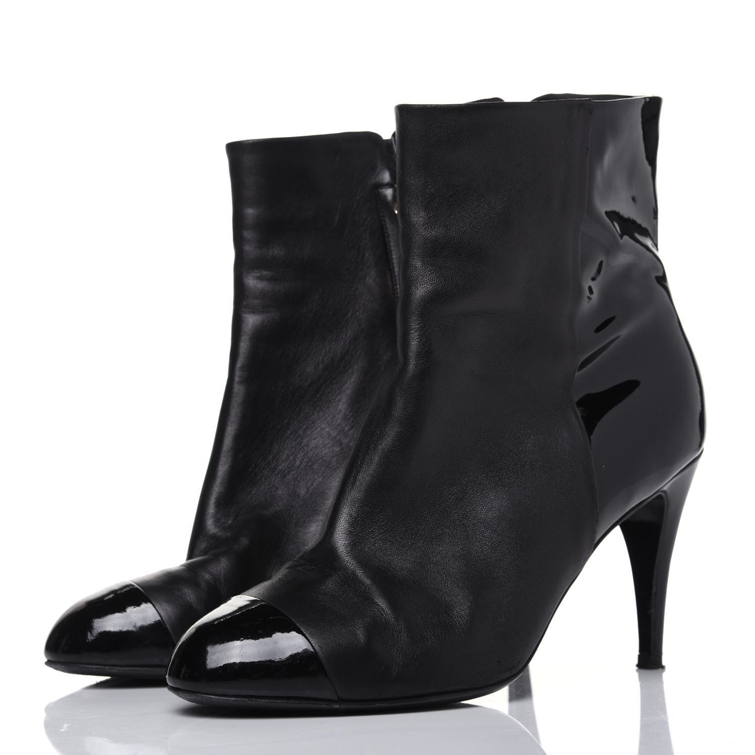 Chanel Lambskin Patent Cap Toe Short Ankle Boots 40 Black 3 of 10