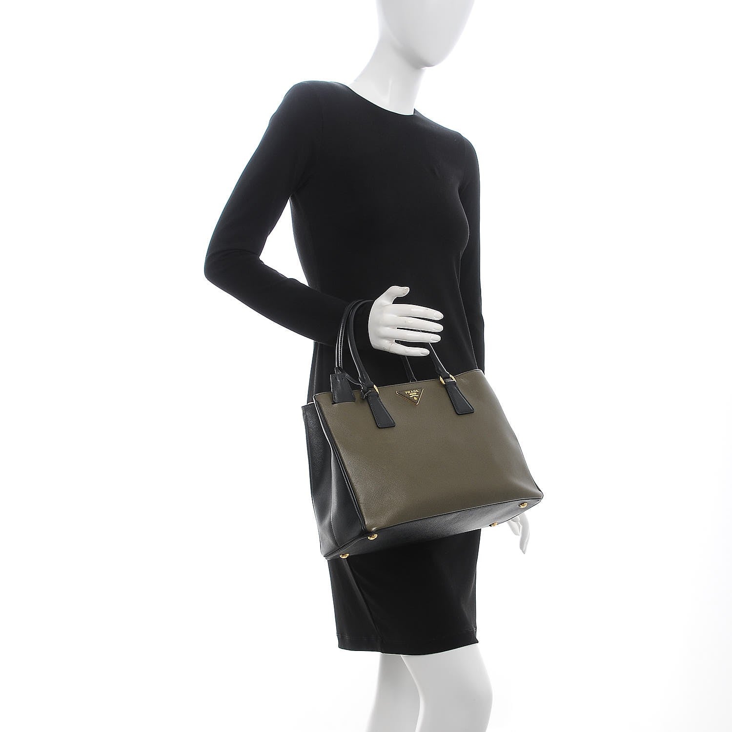 Prada Saffiano Lux Bi-Color Medium Tote Militare Black 3 of 13