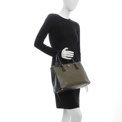 Prada Saffiano Lux Bi-Color Medium Tote Militare Black 3 of 13