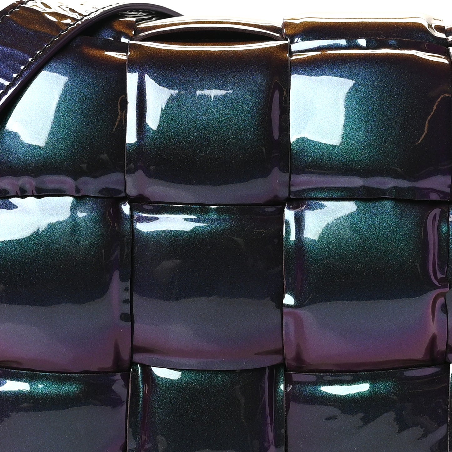 Glossy Nail Polish Nappa Maxi Intreccio Padded Cassette Crossbody Bag Holographic
