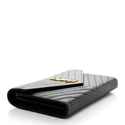 Saint Laurent Grain De Poudre Matelasse Chevron Monogram Chain Wallet Black 4 of 11