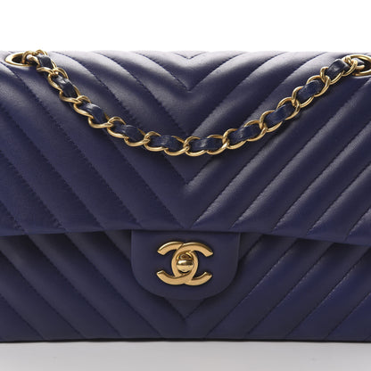 Chanel Lambskin Chevron Quilted Medium Double Flap Blue 9 of 15