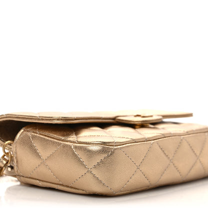 Chanel Metallic Lambskin Quilted Flap Phone Holder With Chain Gold 9 of 11