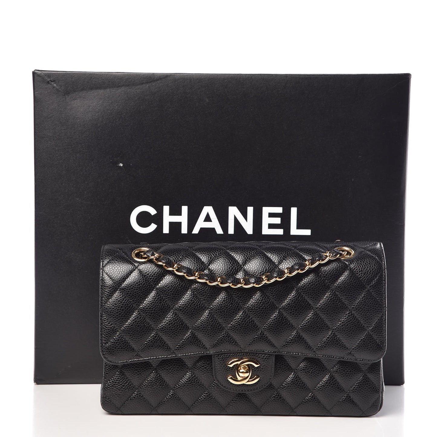 Caviar Quilted Medium Double Flap Black