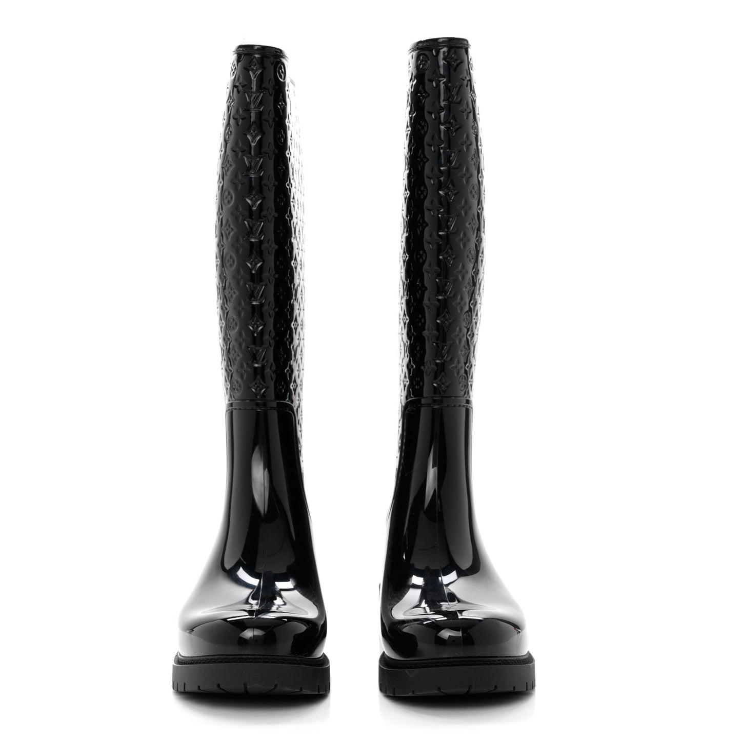 Rubber Embossed Monogram Splash Rain Boots 41 Black