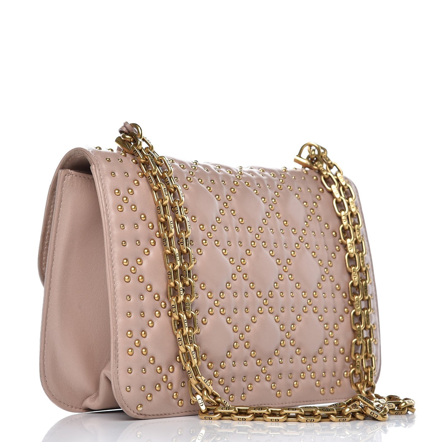 Lambskin Cannage Studded Large Dioraddict Flap Bag Nude
