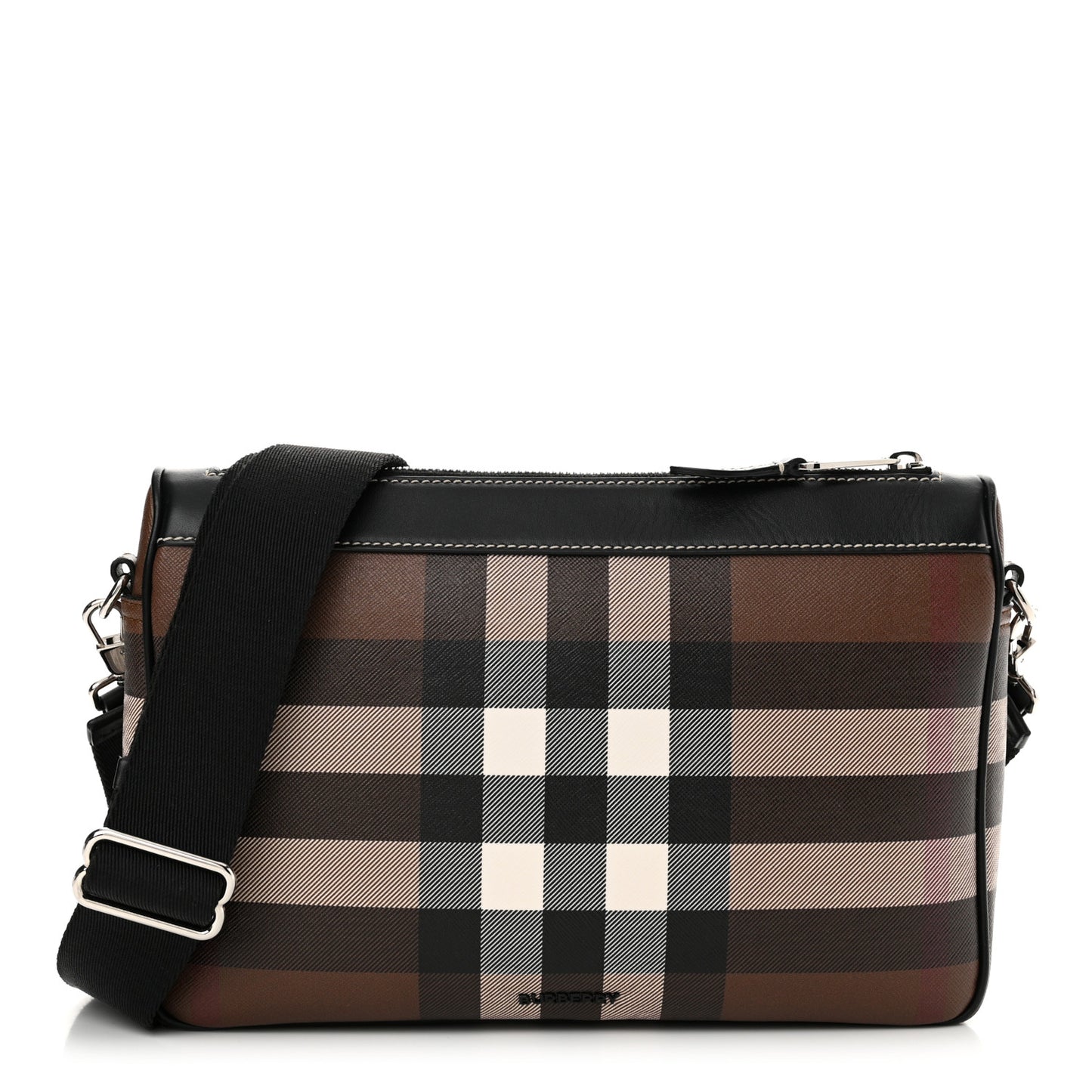 E-Canvas House Check Canvas Rambler Crossbody Messenger Bag Dark Birch Brown