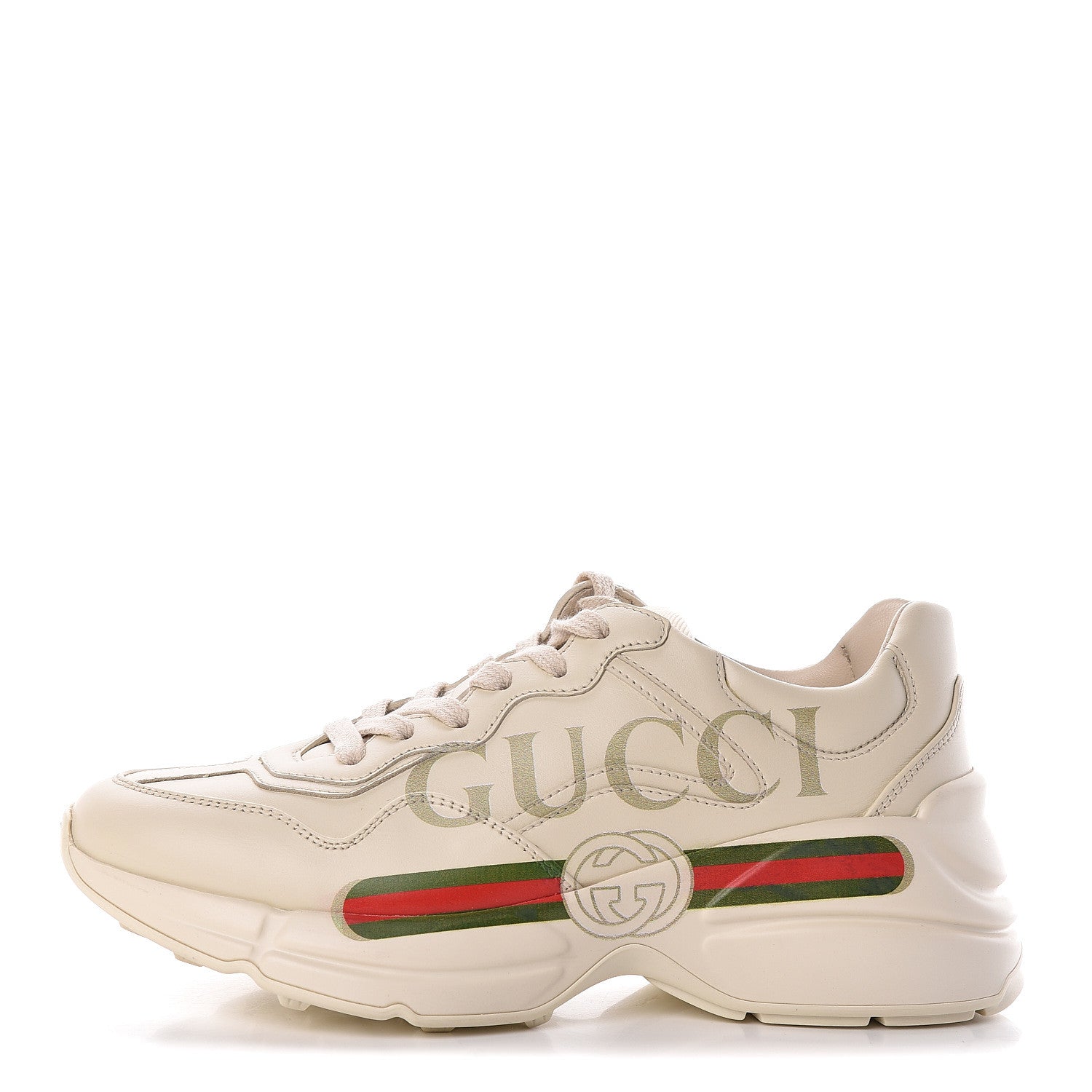 Gucci Calfskin Logo Womens Rhyton Sneakers 37.5 Ivory 1 of 9