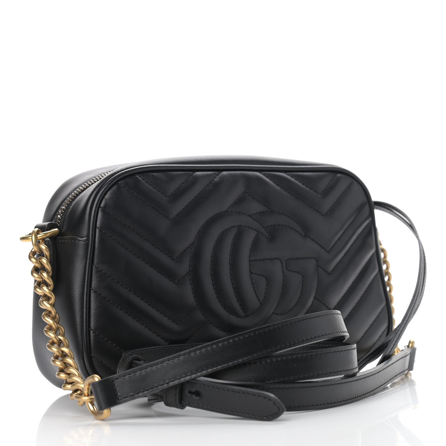 Gucci Calfskin Matelasse Small GG Marmont Chain Shoulder Bag Black 2 of 8