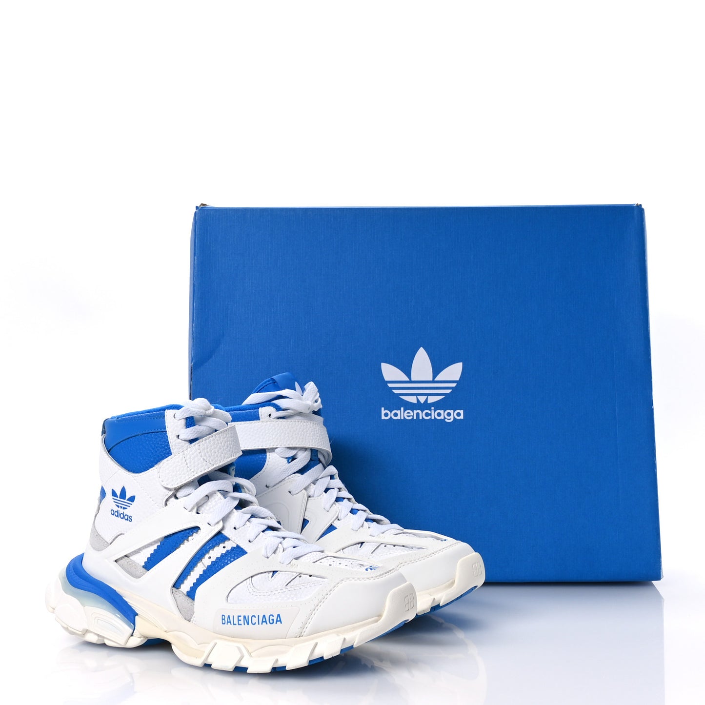 X ADIDAS Calfskin Fabric Mesh Womens Triple S High Top Sneakers 39 White Blue