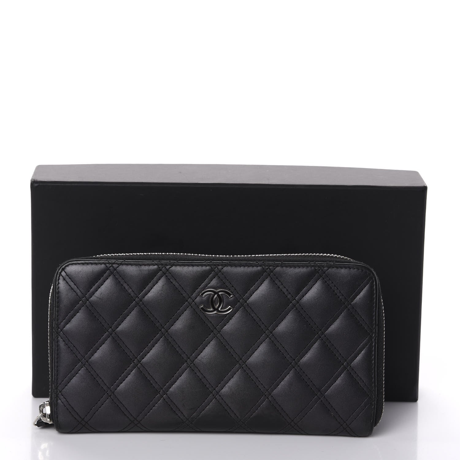 Chanel Lambskin Double Stitch Quilted Large Gusset Zip Around Wallet Black 19 of 19
