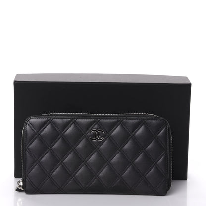 Chanel Lambskin Double Stitch Quilted Large Gusset Zip Around Wallet Black 19 of 19