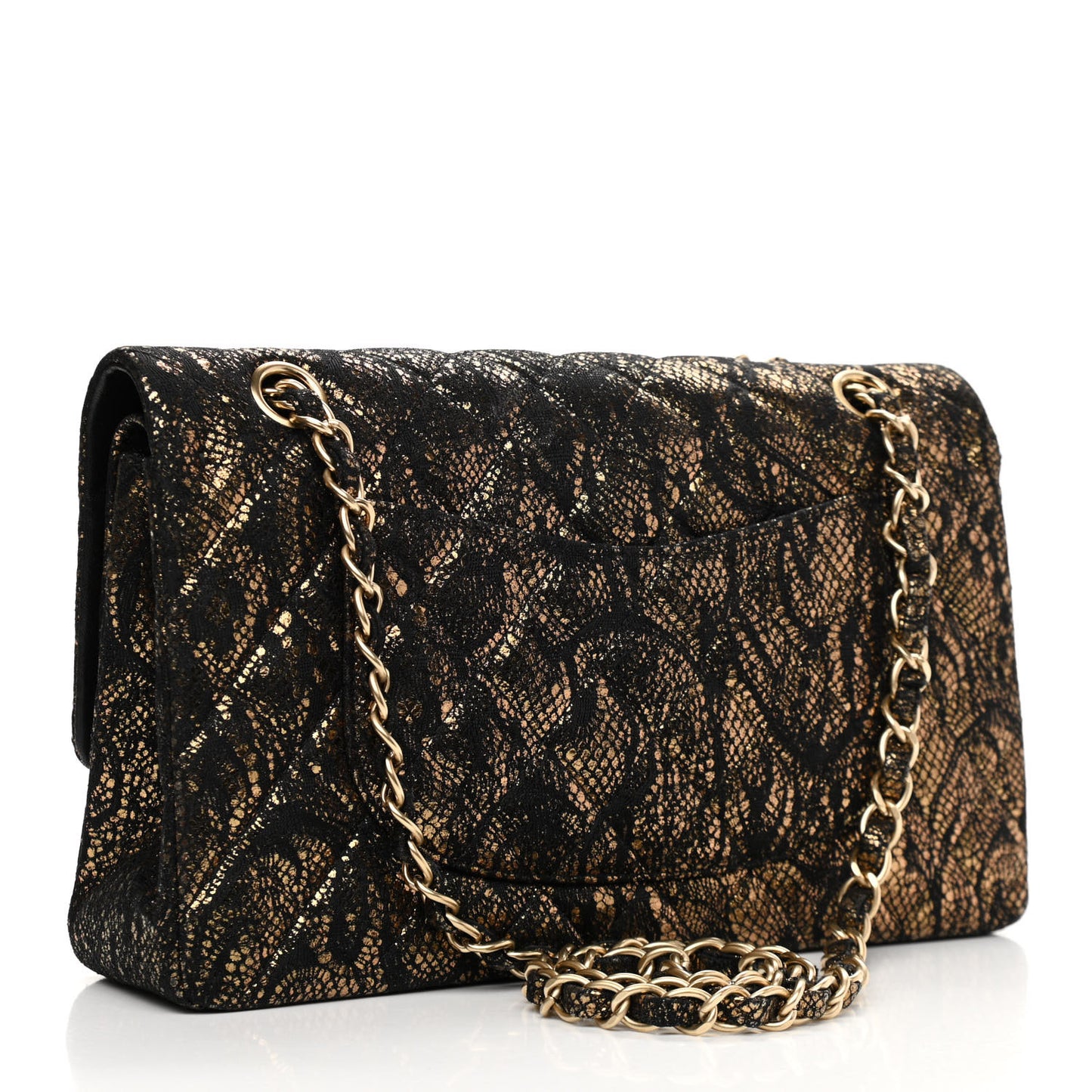 Lace Metallic Goatskin Medium Double Flap Gold