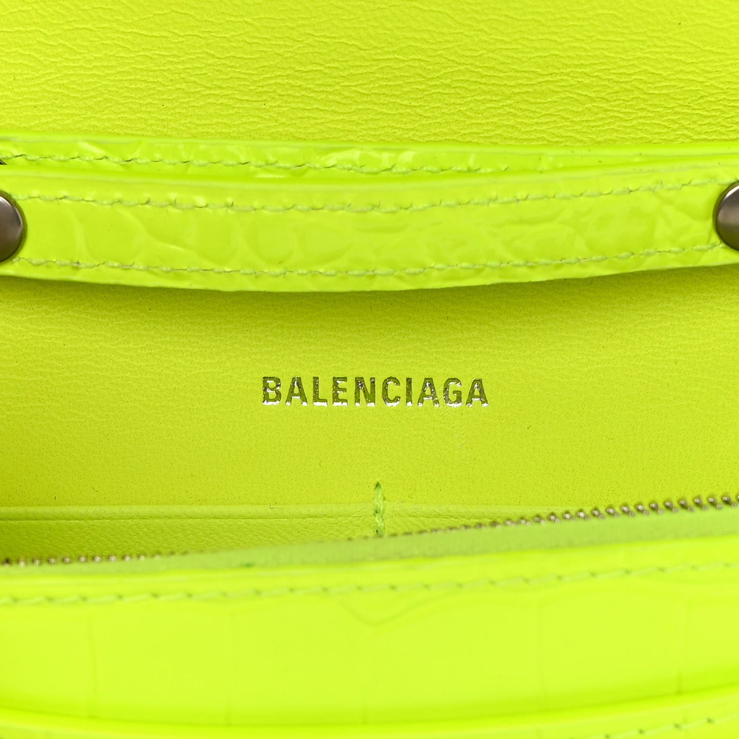 Shiny Calfskin Crocodile Embossed Hourglass Chain Bag Fluo Yellow