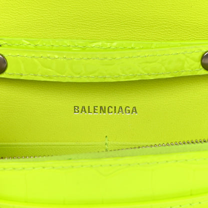 Balenciaga Shiny Calfskin Crocodile Embossed Hourglass Chain Bag Fluo Yellow 6 of 11