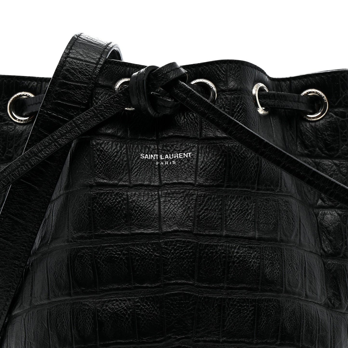 Calfskin Crocodile Embossed Small Emmanuelle Bucket Bag Black