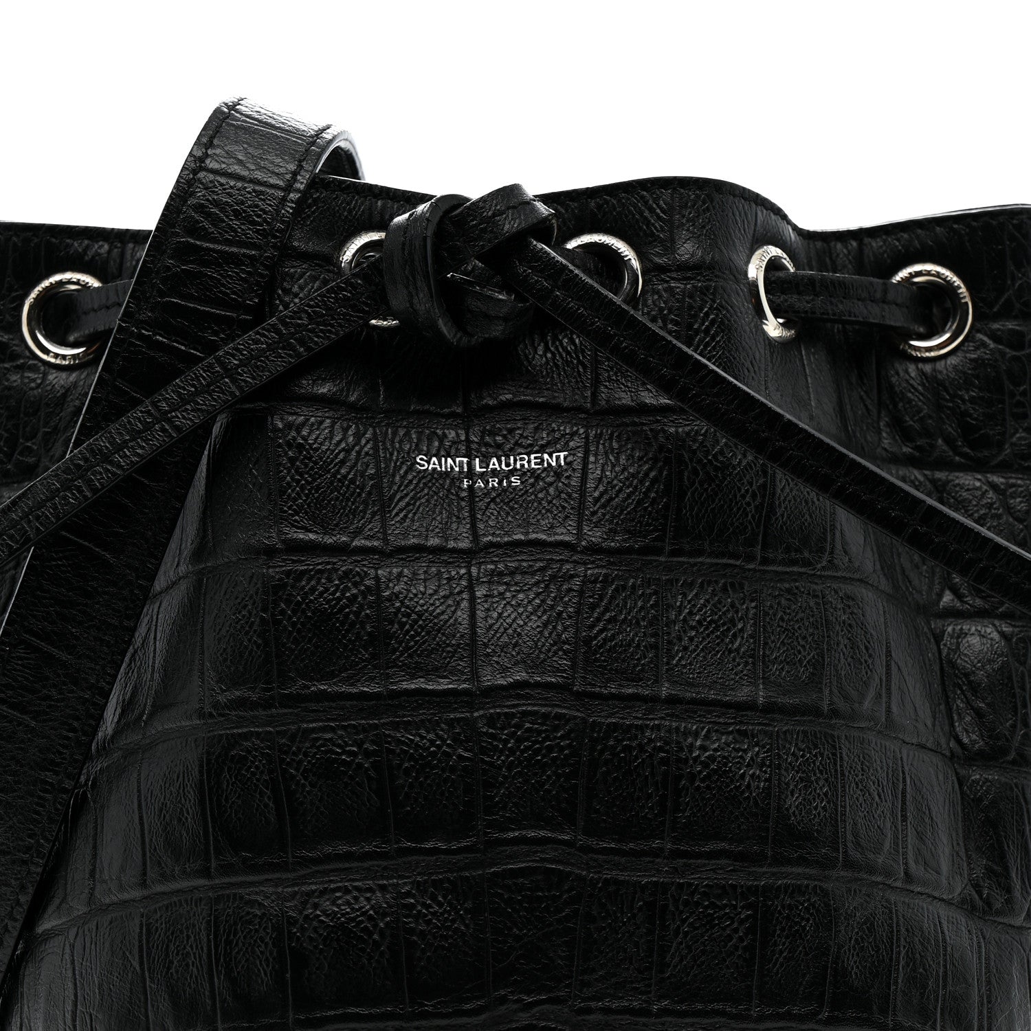 Saint Laurent Calfskin Crocodile Embossed Small Emmanuelle Bucket Bag Black 8 of 12