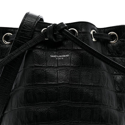 Saint Laurent Calfskin Crocodile Embossed Small Emmanuelle Bucket Bag Black 8 of 12
