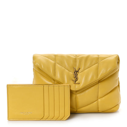 Saint Laurent Lambskin Monogram Loulou Puffer Pouch Clutch Yellow 3 of 10