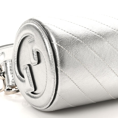 Gucci Sakai Be Green Calfskin Diagonal Stitched Mini Blondie Barrel Shoulder Bag Silver 8 of 9