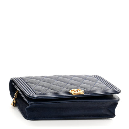Chanel Caviar Quilted Boy Wallet On Chain WOC Navy 4 of 13