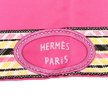 Hermes Silk Favori Du Faubourg Scarf 90 Rose Black Jaune 2 of 4