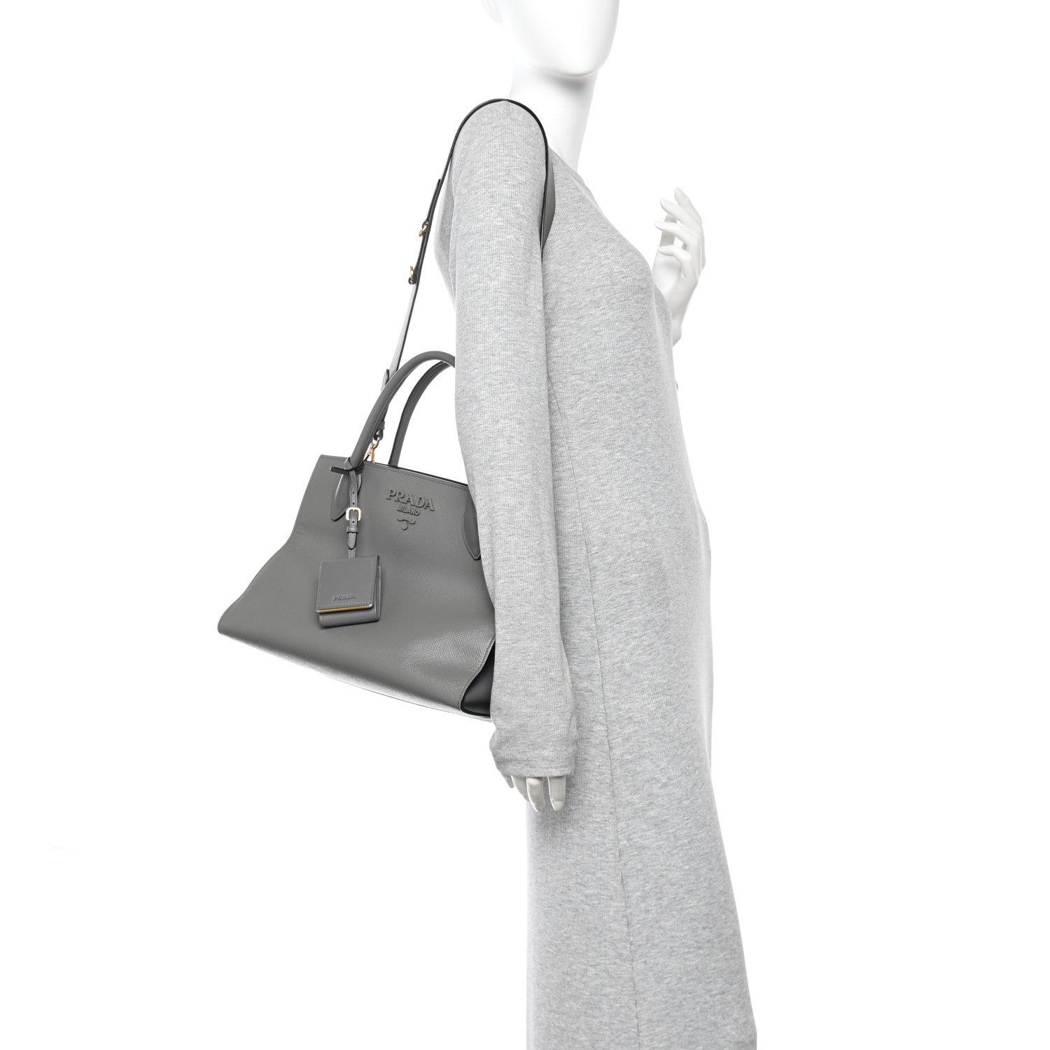Prada Saffiano Cuir Calfskin Medium Monochrome Top Handle Tote Ardesia 2 of 12