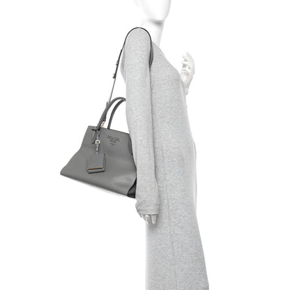 Prada Saffiano Cuir Calfskin Medium Monochrome Top Handle Tote Ardesia 2 of 12
