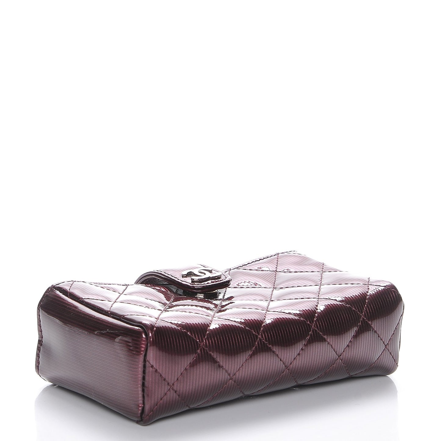 Striated Patent Quilted Mini Phone Holder Clutch Burgundy