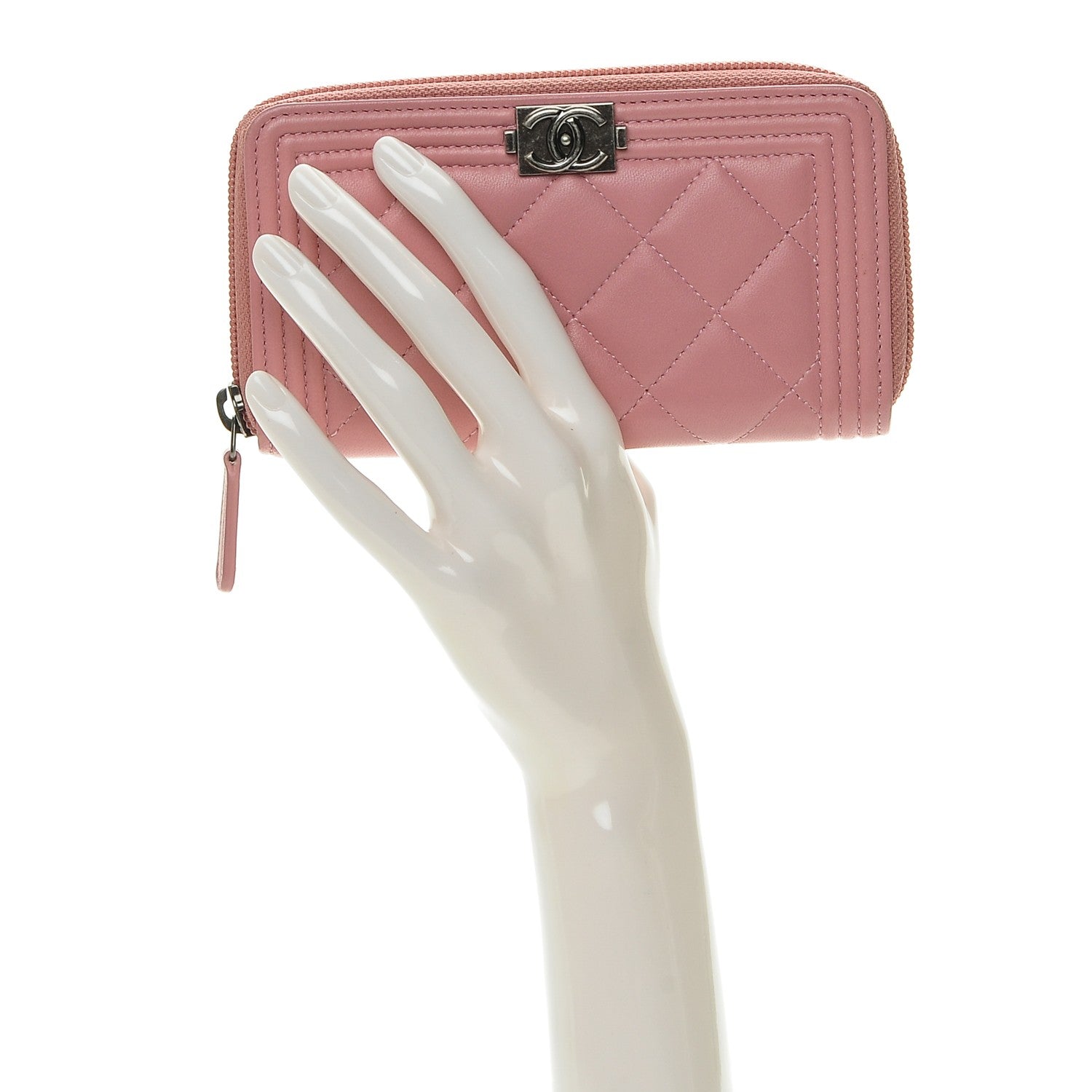 Chanel Lambskin Quilted Small Boy Zip Around Wallet Pink 2 of 7